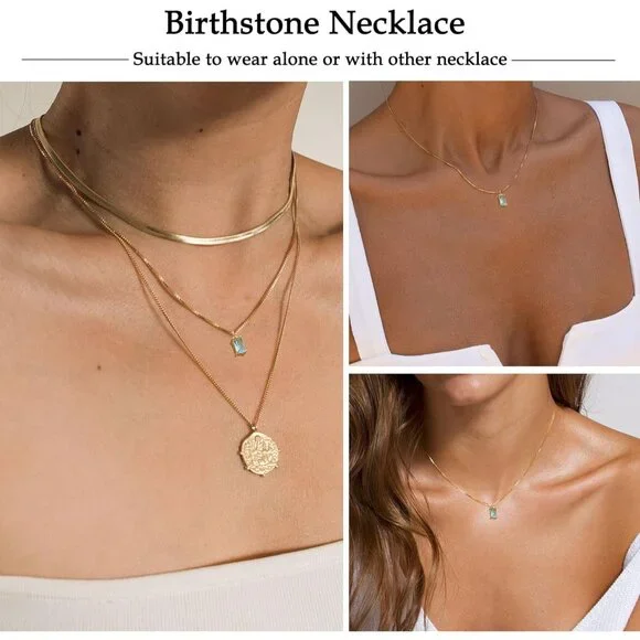 Women Aquamarine Emerald Birthstone Gold Blue Green Cubic Zirconia Pendant Gift - Picture 6 of 9